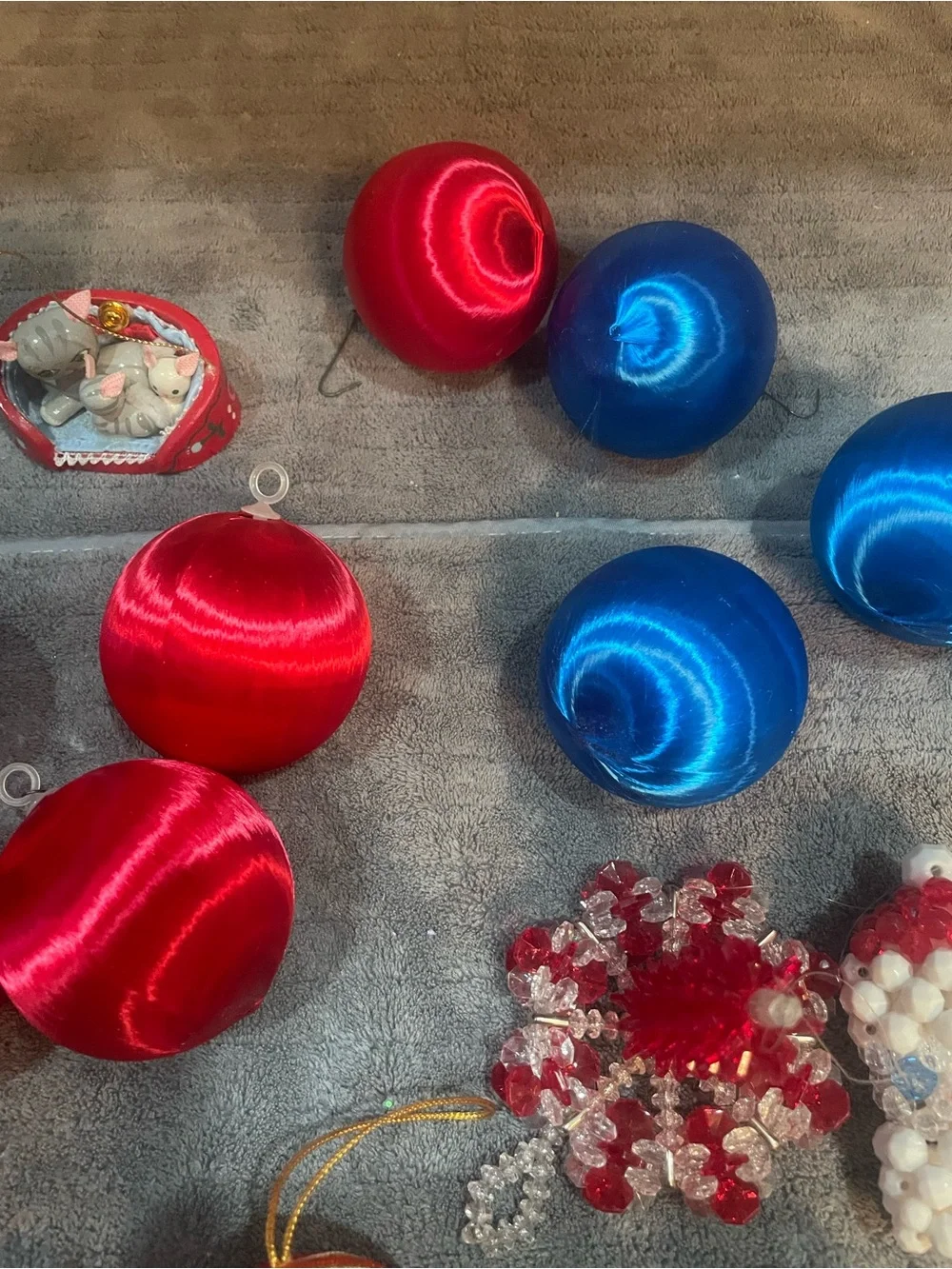 Vintage Christmas Ornaments Silk And Plastic Ketchy Lot